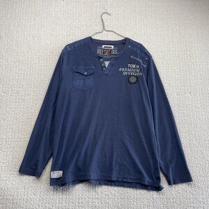 Y2K Henley Long sleeve Shirt Military Patch Grunge Tactical Cyber Goth Men Sz L